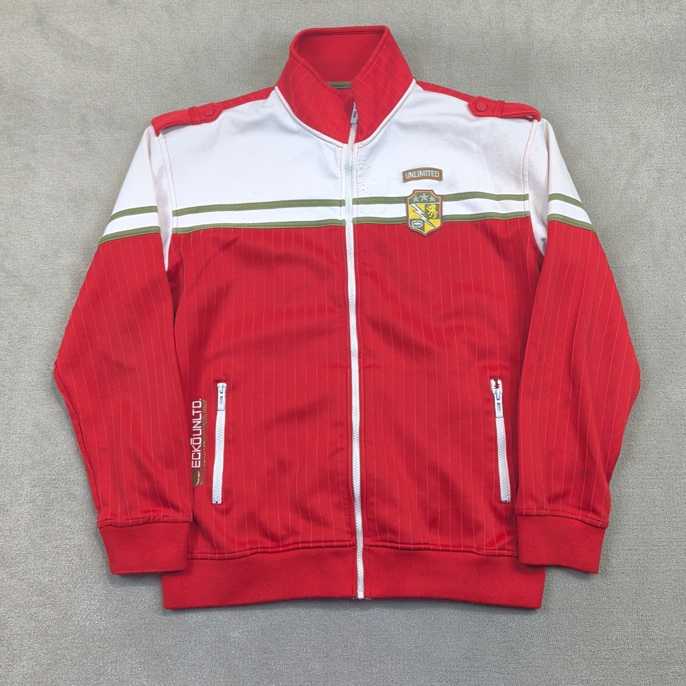 Ecko Unltd Jacket Mens XL Red White Pinstripe Full Zip Track Streetwear Rhino